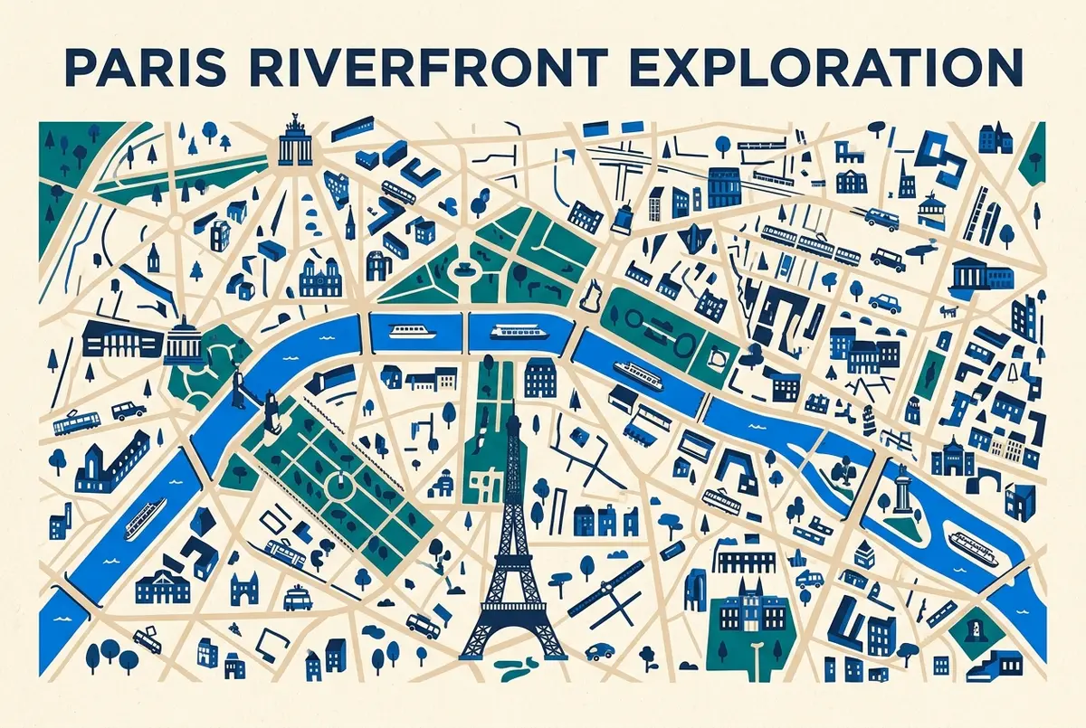 illustrated map of Paris highlights for Jantar na Torre Eiffel (Eiffel Tower Dinner): Opções, Preços e Reservas, jantar na torre eiffel