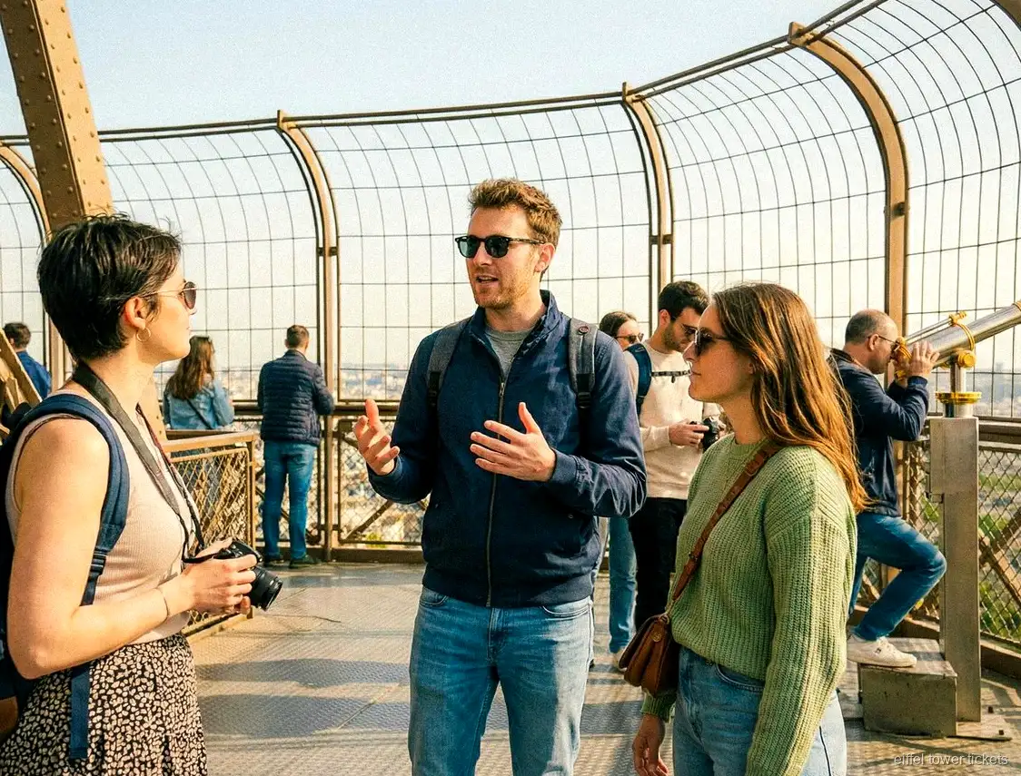 Eiffel Tower tour tickets holders enjoying the view over Paris