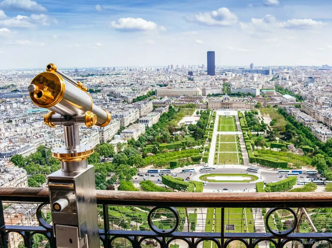 Eiffel Tower tickets: the tower rising above Paris on a clear day