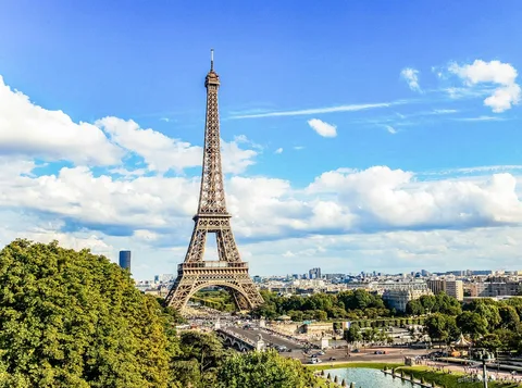 View over Paris from the Eiffel Tower second floor deck