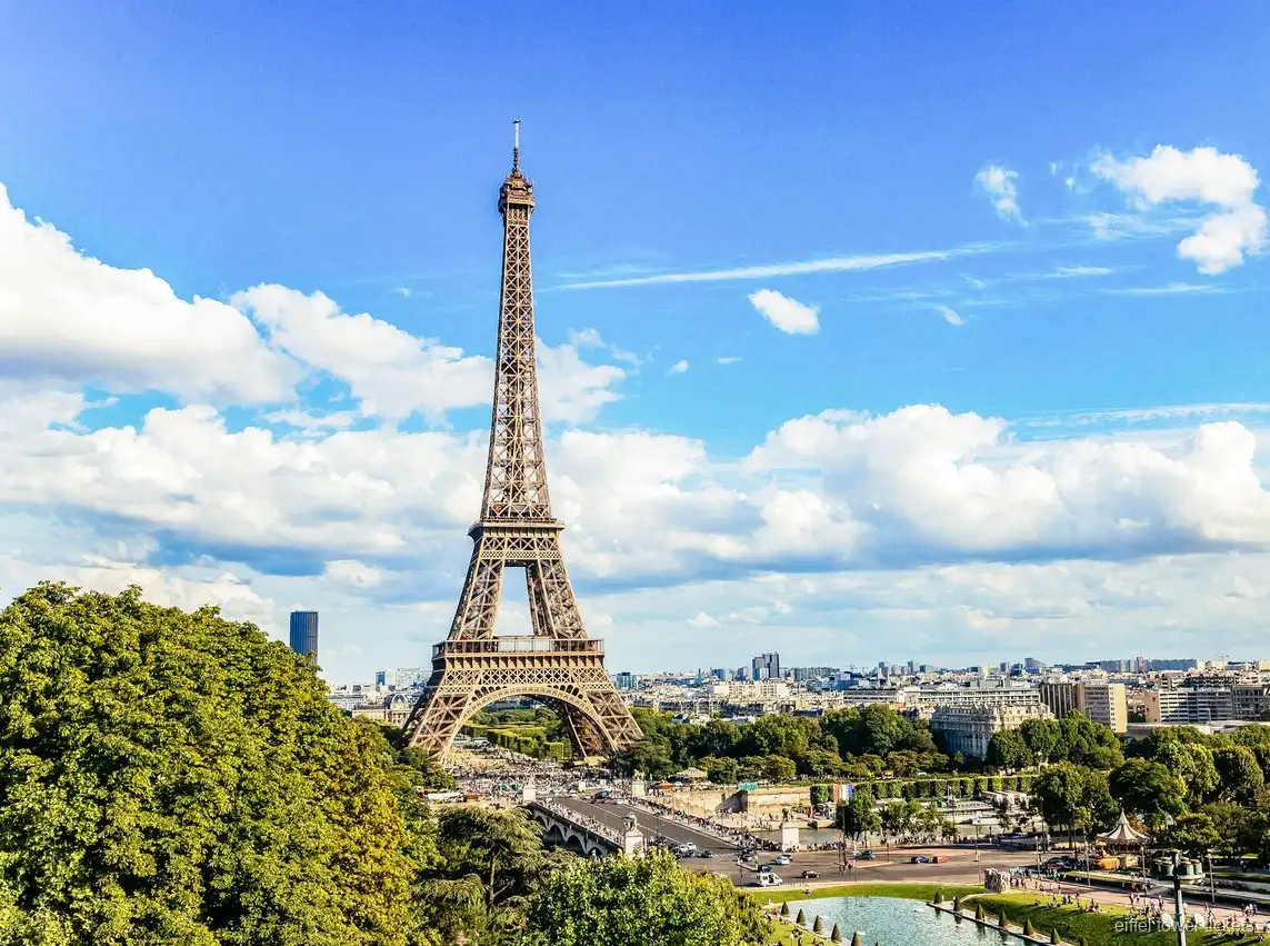 View over Paris from the Eiffel Tower second floor deck