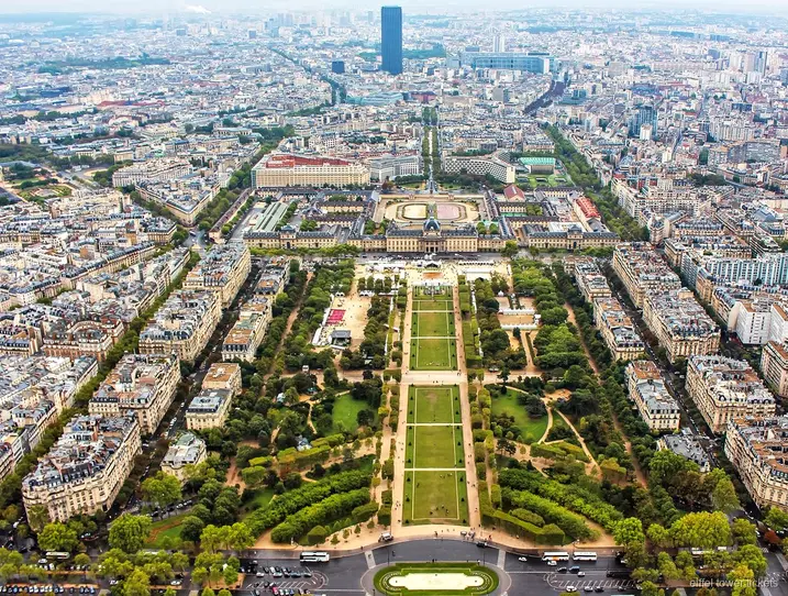 View of Paris from the Eiffel Tower stairs during a guided climb